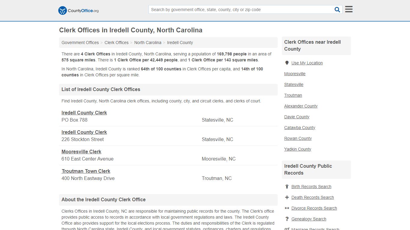 Clerk Offices - Iredell County, NC (County & Court Records)