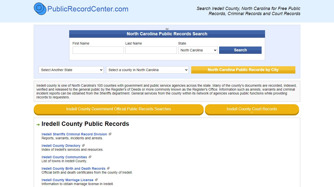 Iredell County North Carolina Free Public Records - Court Records ...